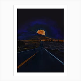 Night Road Under The Moon Art Print