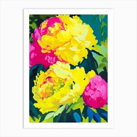 Cottage Gardens Peonies Yellow Colourful 1 Painting Art Print