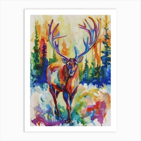 Caribou Colourful Watercolour 2 Art Print