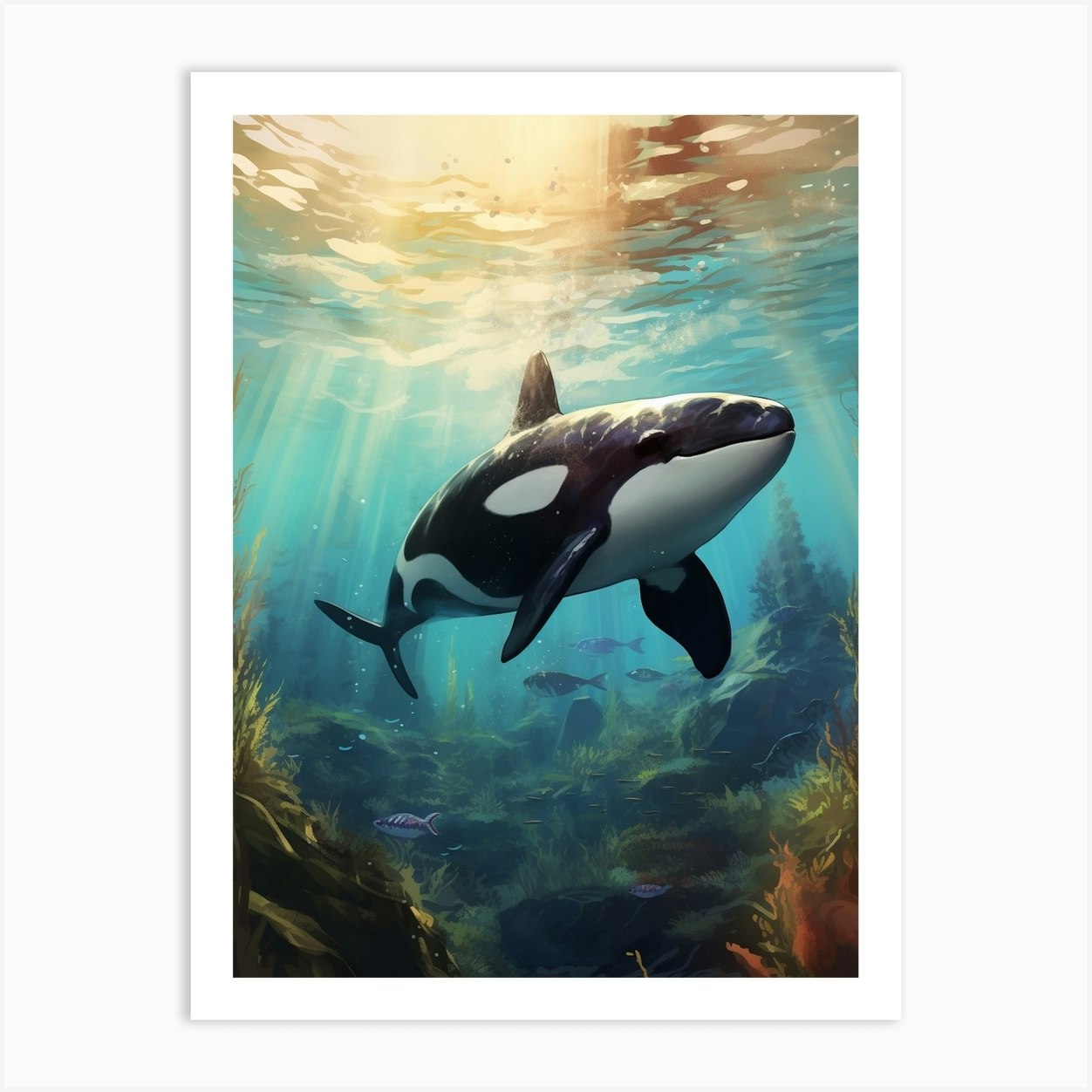 Orca whale in martini glass watercolor - Orca Whale In Martini Glass  Watercolor - Posters and Art Prints