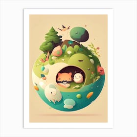 Earth Kawaii Kids Space Art Print