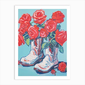 A Painting Of Cowboy Boots With Roses Flowers, Fauvist Style, Still Life 2 Art Print