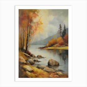 Autumn Lake,Forest Lake, Vintage Oil Painting, Farmhouse Wall Decorations, Antique Landscape, Vintage Landscape Oil Painting.7 1 Art Print