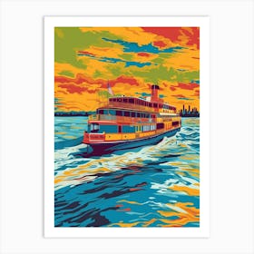 The Staten Island Ferry New York Colourful Silkscreen Illustration 1 Art Print