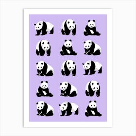 Panda Bears Pattern on Lilac Purple Art Print