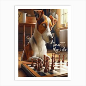 Funny Dog Playing Chess Cool 1 Art Print