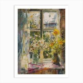 Marigold Flowers On A Cottage Window 3 Art Print