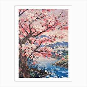 Cherry Blossoms By The River Art Print