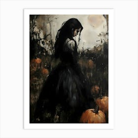 Girl With Pumpkins Art Print