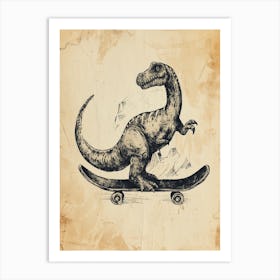 Vintage Edmontosaurus Dinosaur On A Skateboard 1 Art Print