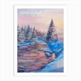 Sunrise On A Mountain River Art Print