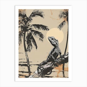 Chameleon In The Palm Trees Block Print 3 Art Print