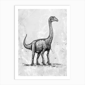 Corythosaurus Dinosaur Black Ink & Sepia Illustration 2 Art Print
