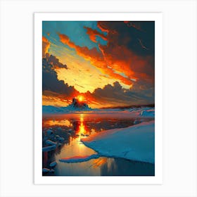 Sunset In The Snow in Iceland Art Print