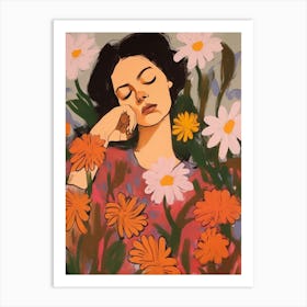 Woman With Autumnal Flowers Asters 3 Art Print
