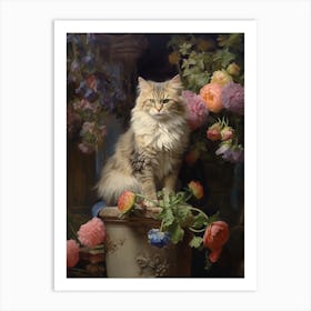 Floral Rococo Style Cat  4 Art Print