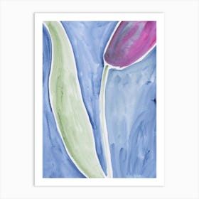 Tulip On Blue 1 - floral watercolor blue green magenta Art Print
