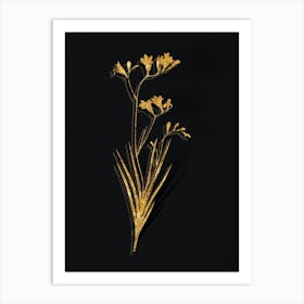 Vintage Freesia Botanical in Gold on Black n.0367 Art Print