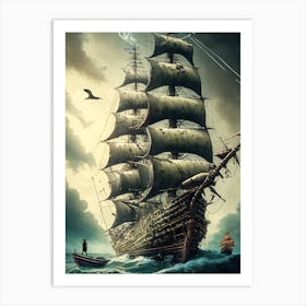 Pirate Ship In The Ocean Art Print