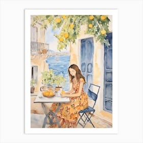 At A Cafe In Zadar Croatia Watercolour Art Print