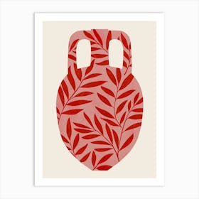 Red Vase With Leaves 1 Art Print