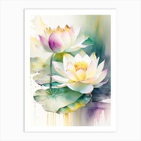 Double Lotus Storybook Watercolour 4 Art Print