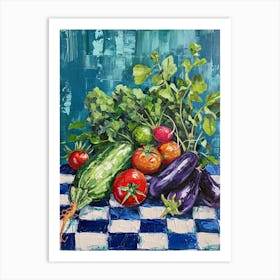 Vegetables Blue Checkerboard 1 Art Print