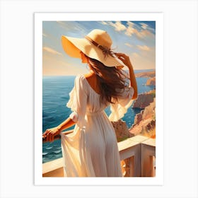 Woman in summer dress looking at the sea 2 Art Print