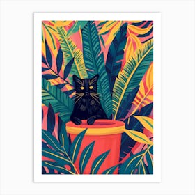 Cute Black Cat in a Plant Pot Art Print