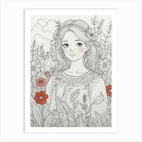 Girl In Flowers Art Print