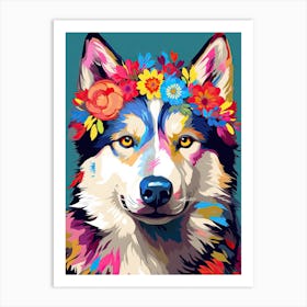 Siberian Husky Portrait With A Flower Crown, Matisse Painting Style 3 Art Print