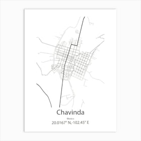 Chavinda,Mexico Minimalist Map Art Print