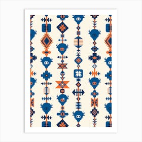 American Buffalo and Aztec Lines Cream, Orange, Blue Art Print