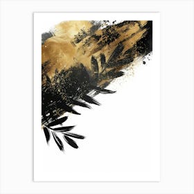 Abstract Black And Gold Brush Stroke Painting Art Print