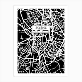 Madrid City Map, Spain — Hand-drawn map, vector black map Art Print