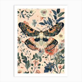 Pink Botanical Butterflies William Morris Style 1 Art Print