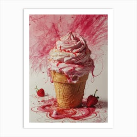 Strawberry Ice Cream Cone Art Print