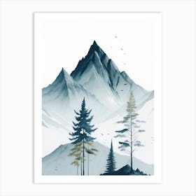 Mountain And Forest In Minimalist Watercolor Vertical Composition 60 Art Print