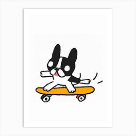 Kawaii Pug On A Skateboard Art Print