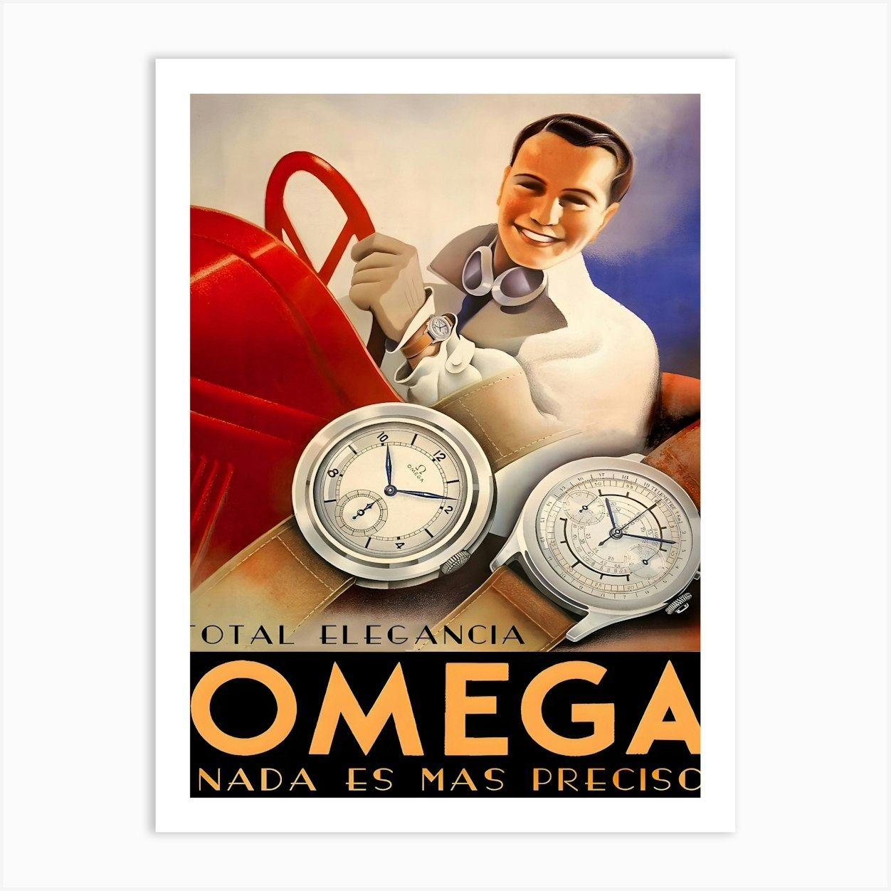 Omega Watch, Vintage Advertising Poster, Home Decoration Art Print by Vintage Spirit