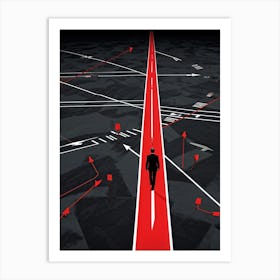 Abstract Representation Of A Person At A Crossroad Of Life Directional Arrows And Hints Of Red Symb (7) Art Print