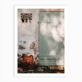 Olive green door in the sunlight | Work in the Garden at the countryside | France Art Print