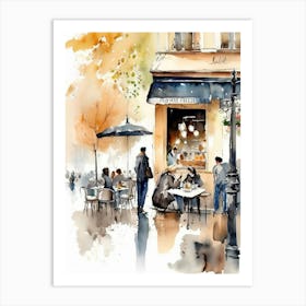 Watercolor Of A Cafe In Paris 2 Art Print