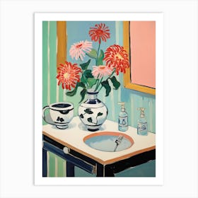 Bathroom Vanity Painting With A Zinnia Bouquet 1 Art Print
