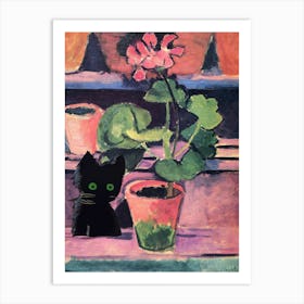 Pot Of Geraniums  Inspired Cat Art Print