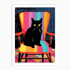 Cat On Crochet Neon Chair 1 Art Print