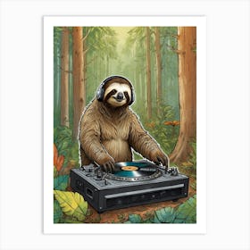 Sloth Dj Art Print