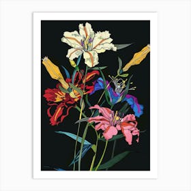 Neon Flowers On Black Bouquet 6 Art Print