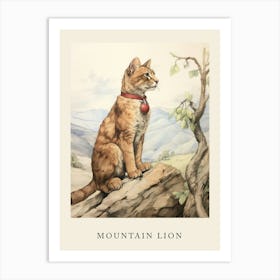Beatrix Potter Inspired  Animal Watercolour Mountain Lion 1 Art Print