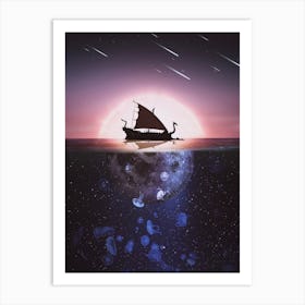 Drakkar Between Sun And Moon Art Print